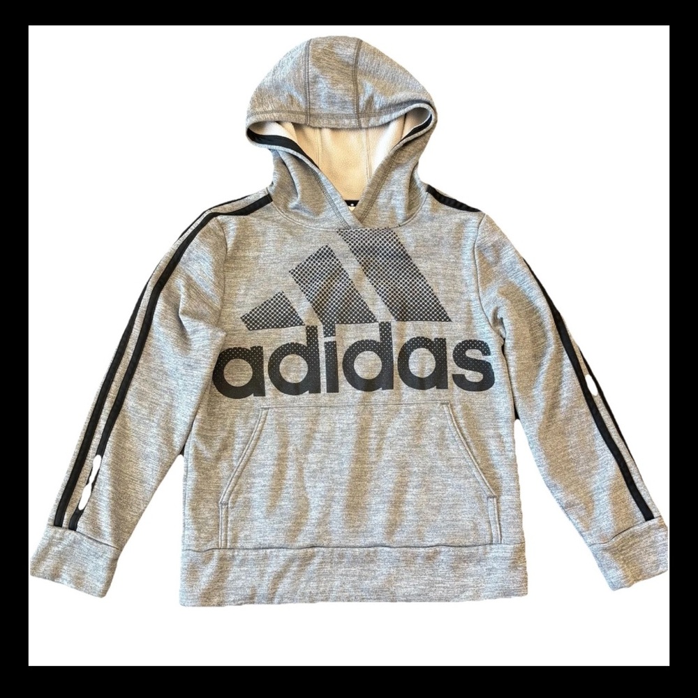 Youth Boys Adidas Gray Black Pullover Hoodie Sweater Size Small 8